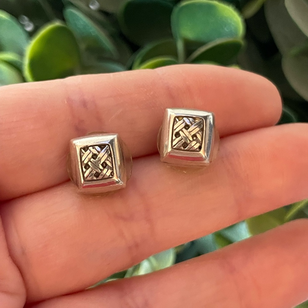 Brighton Square Silver Tone Woven basketweave stud post earrings